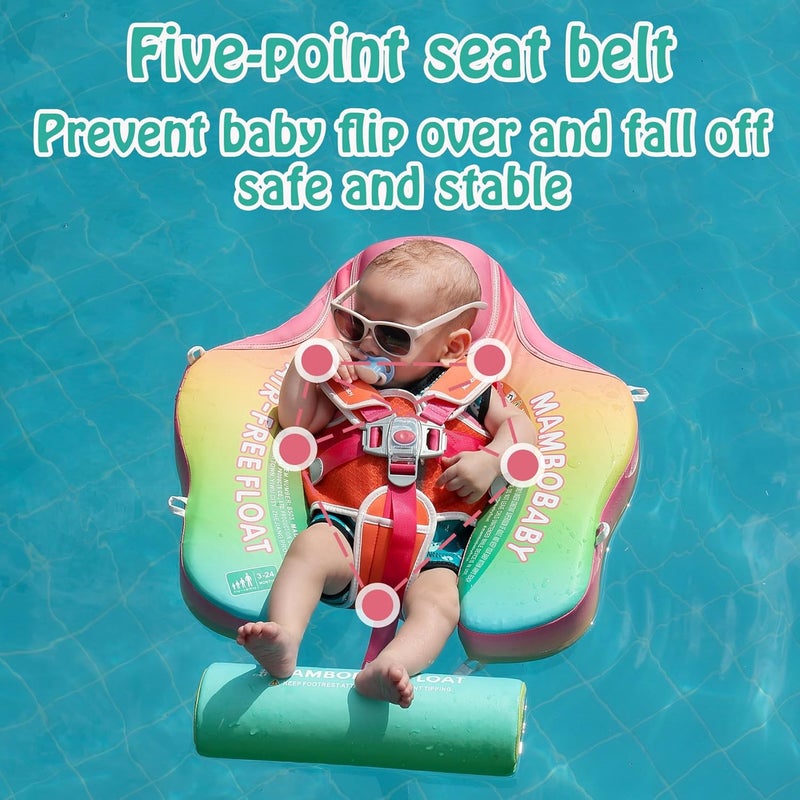 AnjeeIOT Mambobaby Float with Canopy Baby Float Non-Inflatable Baby Pool Float Solid Swimming Float Upgraded Add Tail Never Flip Over for Infant 3-24 Months, Rainbow Pink - Image 3